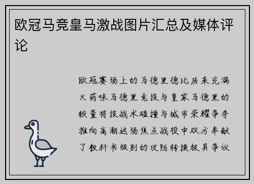 欧冠马竞皇马激战图片汇总及媒体评论